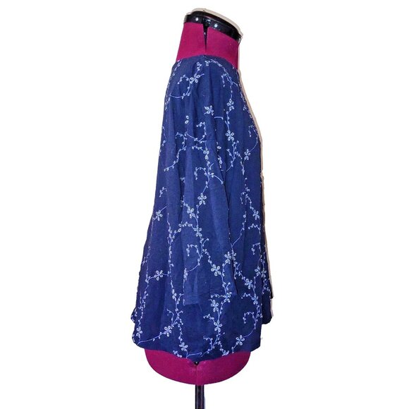 J.Jill Embroidered Top Blue Womens Size Large 3/4 Sleeves - Picture 3 of 9